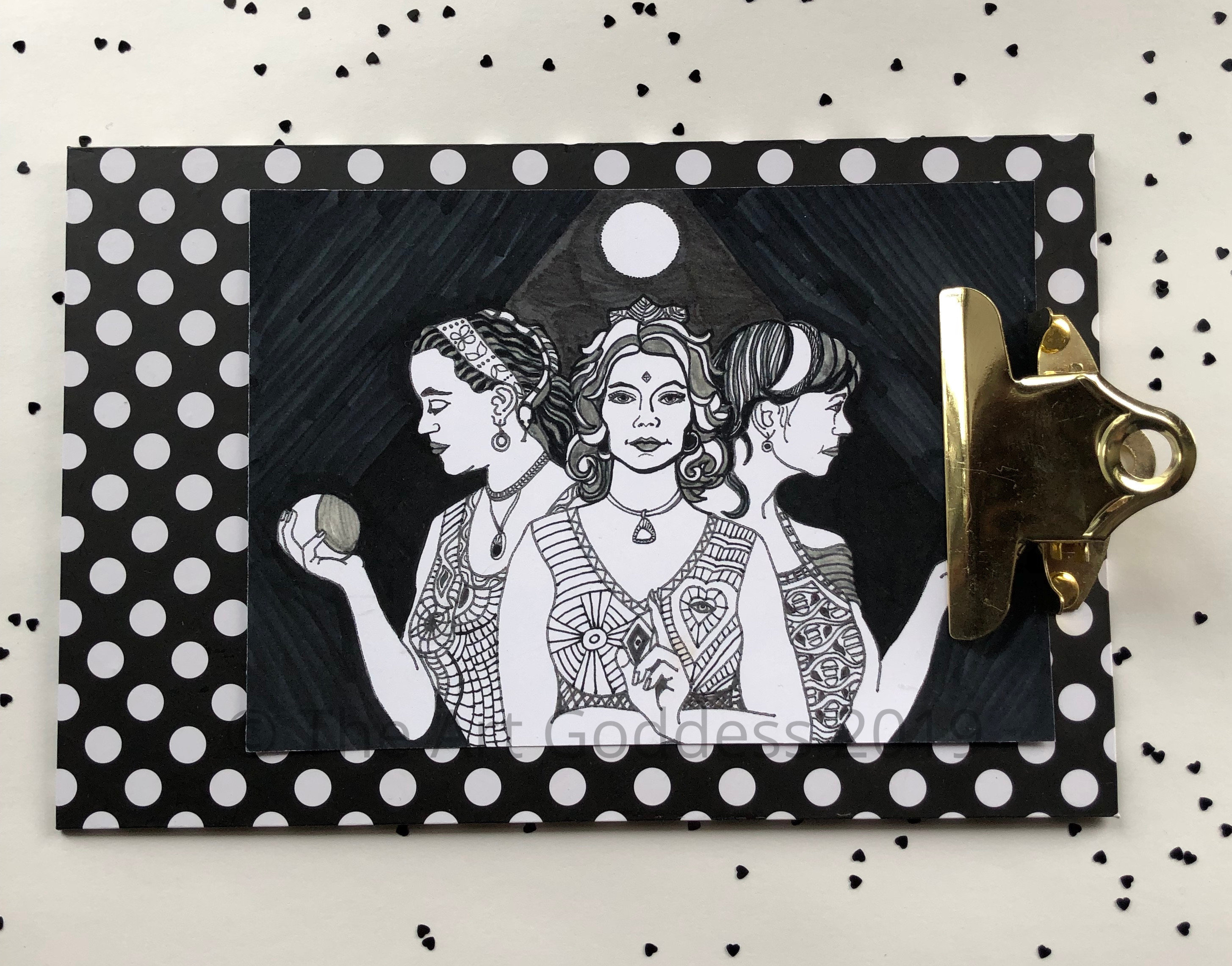 Triple Goddess - White polka dots clipboard