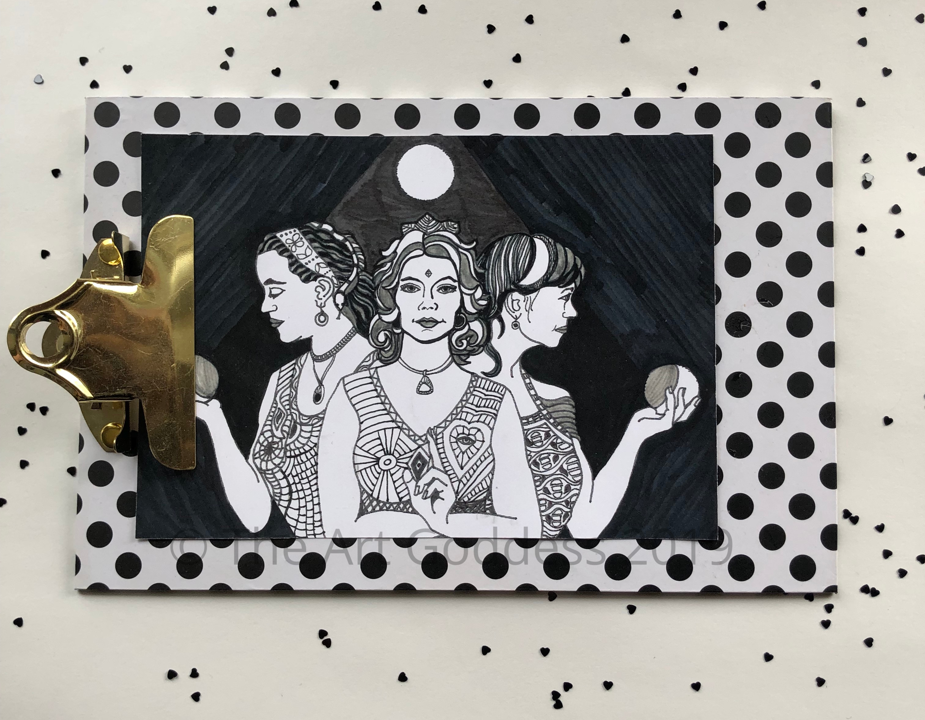 Triple Goddess - Black polka dot clipboard